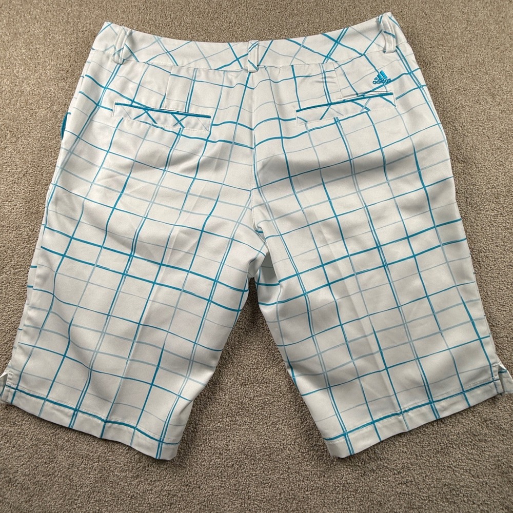 Adidas Climalite Golf Shorts Womens 10 White Blue Grid Plaid Performance Sport - Picture 6 of 7